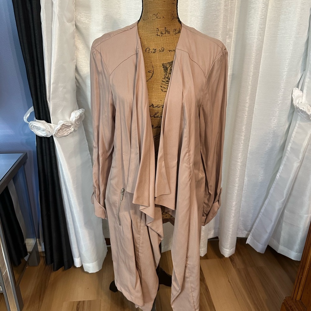 Tan Long Open Front Cardigan